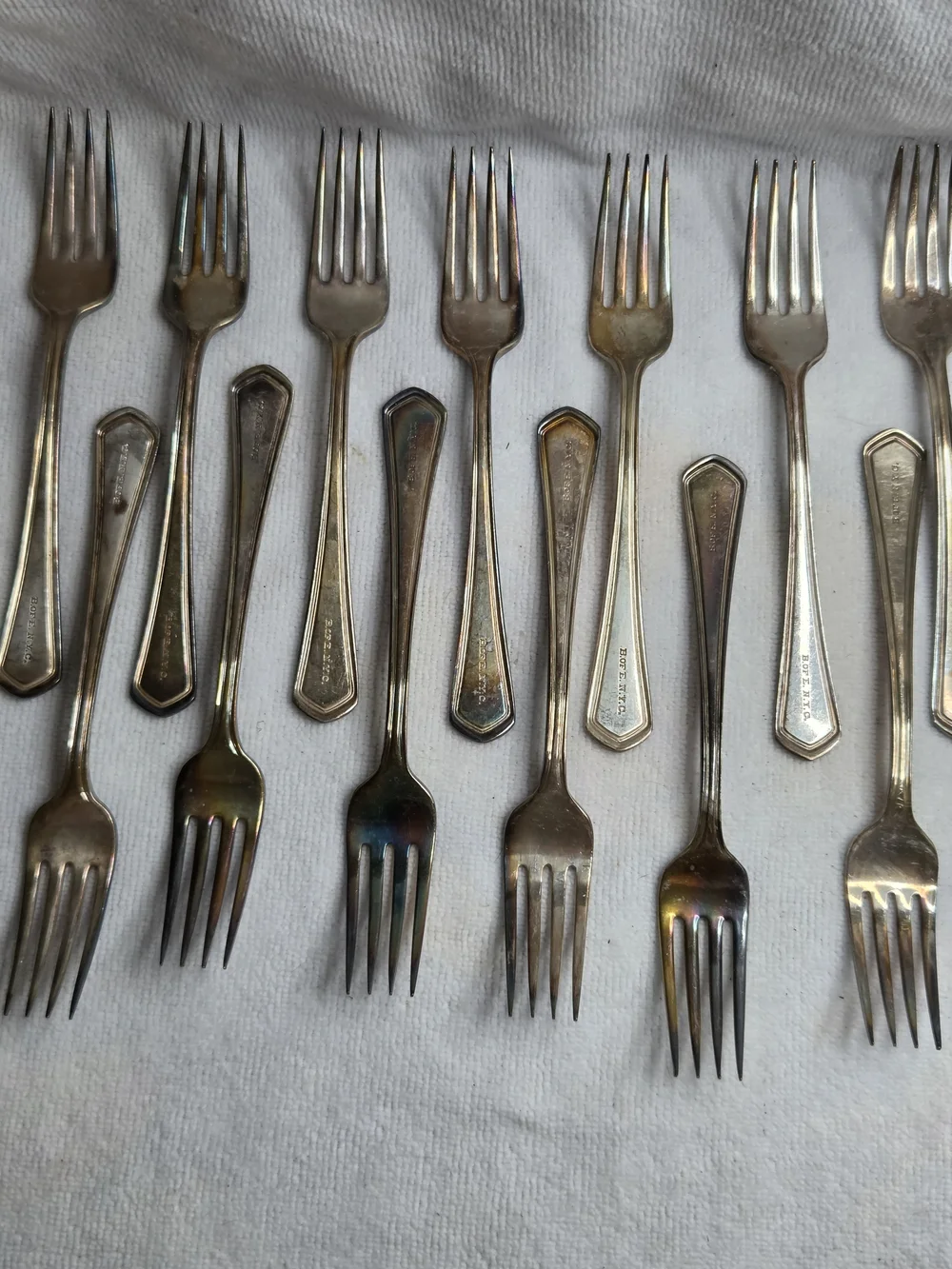 13 Vtg Victor Silver Co NYC Board of Ed Flatware Forks B. OF E. N.Y.C.